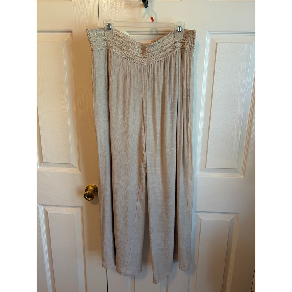 Alyx Women Beige Wide Leg Smocked Waist Boho Lined Pants Size L